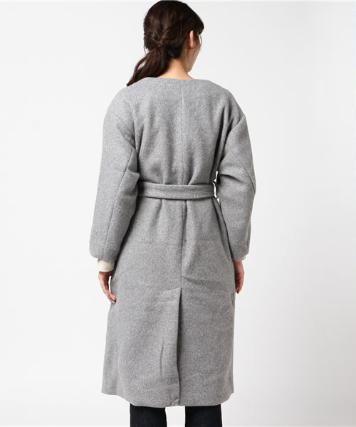 earth music&ecology（アースミュージックアンドエコロジー）の「・ノーカラーコート（ノーカラージャケット・レディース・ライトグレー/ネイビー/アイボリー/キャメル・FREE）」の8枚目の写真