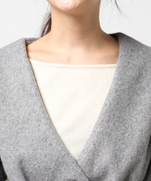 earth music&ecology（アースミュージックアンドエコロジー）の「・ノーカラーコート（ノーカラージャケット・レディース・ライトグレー/ネイビー/アイボリー/キャメル・FREE）」の7枚目の写真