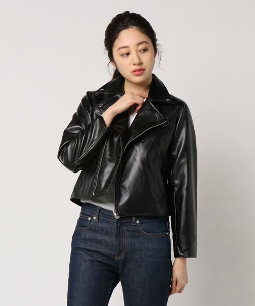 KOBE LETTUCE（コウベレタス）の「ベーシックデザインコンパクトフェイクレザーライダースジャケット（ライダースジャケット・レディース・ピンク/ブラック/ベージュ系その他・FREE）」の8枚目の写真