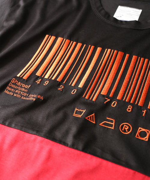 SHAREEF（シャリーフ）の「”BARCORD” EMB. SWITSHING BIG-T（Tシャツ/カットソー・メンズ・ターコイズブルー/ラベンダー/ブラック系その他/ブラック系その他2・1/2/3）」の19枚目の写真