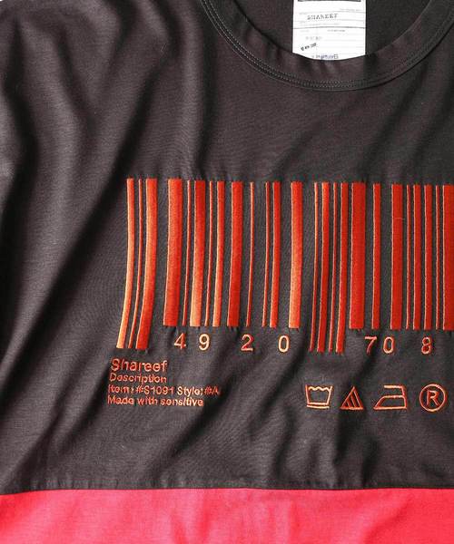 SHAREEF（シャリーフ）の「”BARCORD” EMB. SWITSHING BIG-T（Tシャツ/カットソー・メンズ・ターコイズブルー/ラベンダー/ブラック系その他/ブラック系その他2・1/2/3）」の9枚目の写真