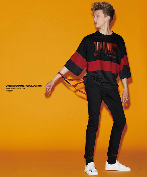 SHAREEF（シャリーフ）の「”BARCORD” EMB. SWITSHING BIG-T（Tシャツ/カットソー・メンズ・ターコイズブルー/ラベンダー/ブラック系その他/ブラック系その他2・1/2/3）」の10枚目の写真