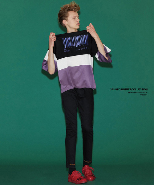 SHAREEF（シャリーフ）の「”BARCORD” EMB. SWITSHING BIG-T（Tシャツ/カットソー・メンズ・ターコイズブルー/ラベンダー/ブラック系その他/ブラック系その他2・1/2/3）」の8枚目の写真