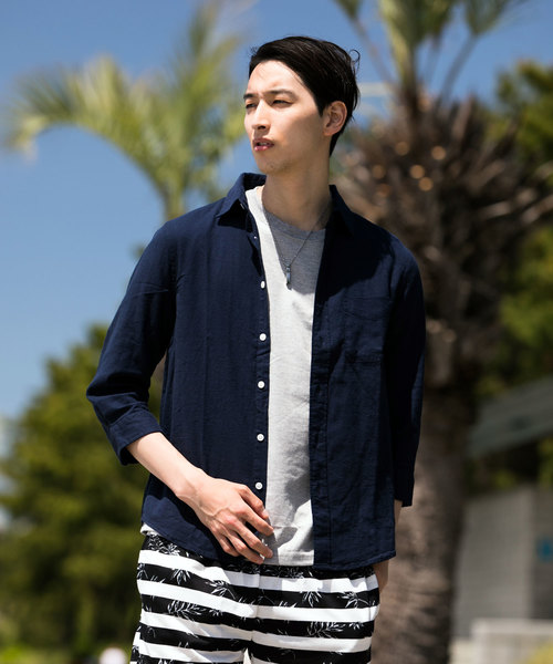 TopIsm(トップイズム)の「綿麻リネン7分袖 カラーシャツ(シャツ/ブラウス・メンズ・ライトグリーン/ワイン/カーキ/ピンク/イエロー/ブルー/ブラック/ネイビー/オフホワイト・L/LL/M)」の6枚目の写真