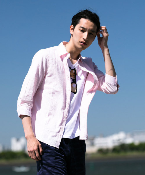 TopIsm(トップイズム)の「綿麻リネン7分袖 カラーシャツ(シャツ/ブラウス・メンズ・ライトグリーン/ワイン/カーキ/ピンク/イエロー/ブルー/ブラック/ネイビー/オフホワイト・L/LL/M)」の8枚目の写真