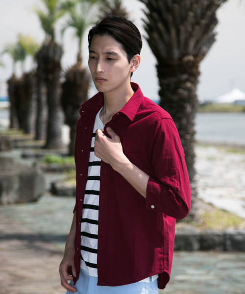 TopIsm(トップイズム)の「綿麻リネン7分袖 カラーシャツ(シャツ/ブラウス・メンズ・ライトグリーン/ワイン/カーキ/ピンク/イエロー/ブルー/ブラック/ネイビー/オフホワイト・L/LL/M)」の9枚目の写真