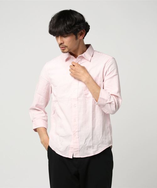 TopIsm(トップイズム)の「綿麻リネン7分袖 カラーシャツ(シャツ/ブラウス・メンズ・ライトグリーン/ワイン/カーキ/ピンク/イエロー/ブルー/ブラック/ネイビー/オフホワイト・L/LL/M)」の22枚目の写真