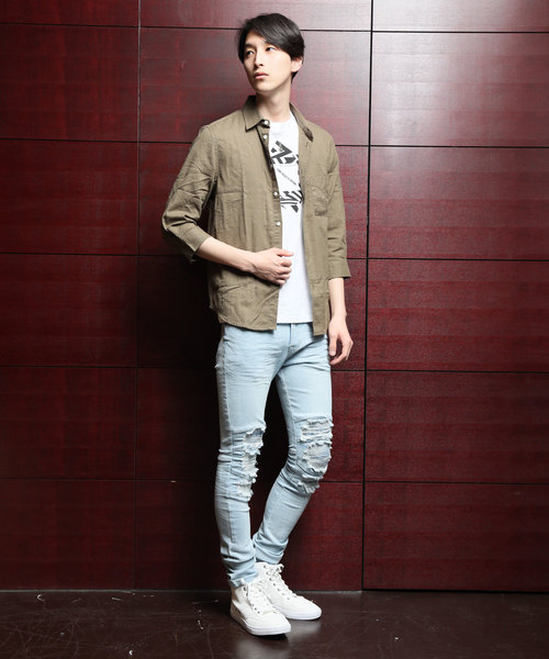 TopIsm(トップイズム)の「綿麻リネン7分袖 カラーシャツ(シャツ/ブラウス・メンズ・ライトグリーン/ワイン/カーキ/ピンク/イエロー/ブルー/ブラック/ネイビー/オフホワイト・L/LL/M)」の18枚目の写真