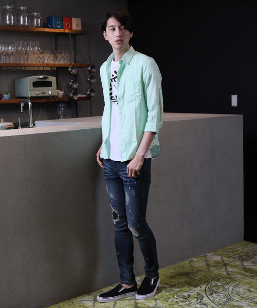 TopIsm(トップイズム)の「綿麻リネン7分袖 カラーシャツ(シャツ/ブラウス・メンズ・ライトグリーン/ワイン/カーキ/ピンク/イエロー/ブルー/ブラック/ネイビー/オフホワイト・L/LL/M)」の17枚目の写真