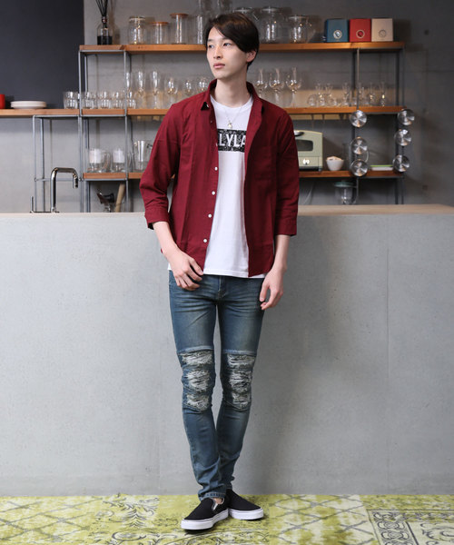 TopIsm(トップイズム)の「綿麻リネン7分袖 カラーシャツ(シャツ/ブラウス・メンズ・ライトグリーン/ワイン/カーキ/ピンク/イエロー/ブルー/ブラック/ネイビー/オフホワイト・L/LL/M)」の12枚目の写真