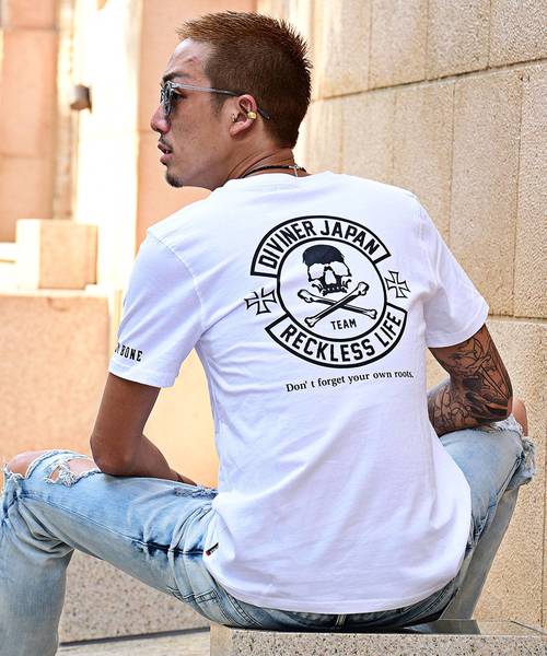 JOKER(ジョーカー)の「サークルスカルVネックTシャツ メンズ トップス カットソー 半袖 ドクロ(Tシャツ/カットソー・メンズ・ホワイト/ブラック・S/M/L/XL)」の2枚目の写真
