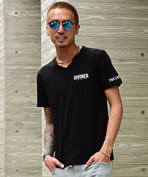 サークルスカルVネックTシャツ メンズ トップス カットソー 半袖 ドクロ