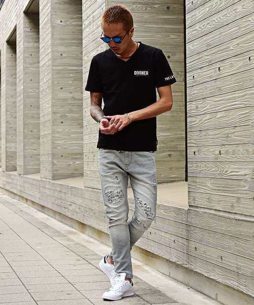 サークルスカルVネックTシャツ メンズ トップス カットソー 半袖