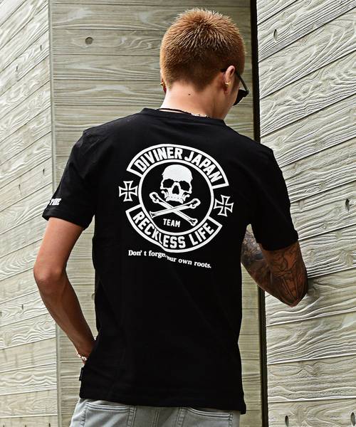 サークルスカルVネックTシャツ メンズ トップス カットソー 半袖