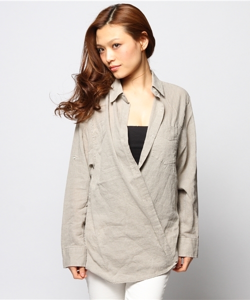 goa（ゴア）の「リネン混ボーイズシャツ（シャツ/ブラウス・レディース・キナリ/グレー系その他/ブルー/オフホワイト・FREE）」の3枚目の写真