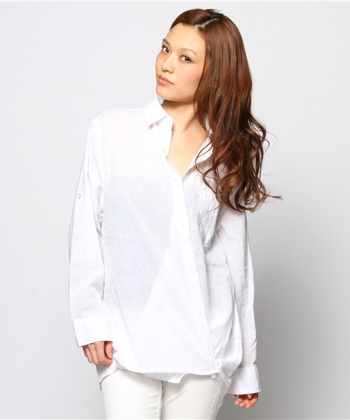 goa（ゴア）の「リネン混ボーイズシャツ（シャツ/ブラウス・レディース・キナリ/グレー系その他/ブルー/オフホワイト・FREE）」の2枚目の写真