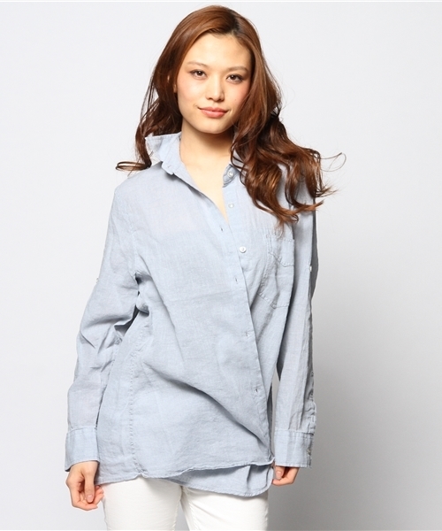 goa（ゴア）の「リネン混ボーイズシャツ（シャツ/ブラウス・レディース・キナリ/グレー系その他/ブルー/オフホワイト・FREE）」の4枚目の写真