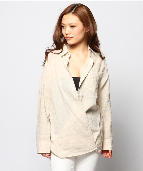 goa（ゴア）の「リネン混ボーイズシャツ（シャツ/ブラウス・レディース・キナリ/グレー系その他/ブルー/オフホワイト・FREE）」の8枚目の写真