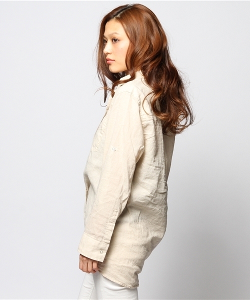 goa（ゴア）の「リネン混ボーイズシャツ（シャツ/ブラウス・レディース・キナリ/グレー系その他/ブルー/オフホワイト・FREE）」の9枚目の写真