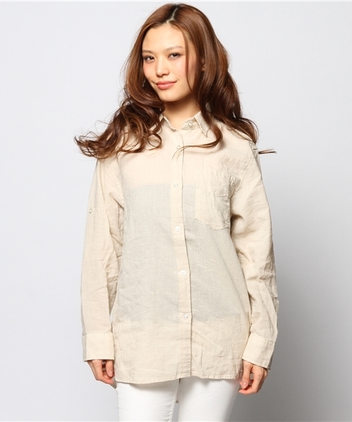 goa（ゴア）の「リネン混ボーイズシャツ（シャツ/ブラウス・レディース・キナリ/グレー系その他/ブルー/オフホワイト・FREE）」の12枚目の写真