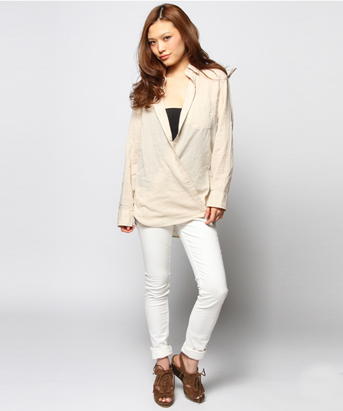 goa（ゴア）の「リネン混ボーイズシャツ（シャツ/ブラウス・レディース・キナリ/グレー系その他/ブルー/オフホワイト・FREE）」の13枚目の写真