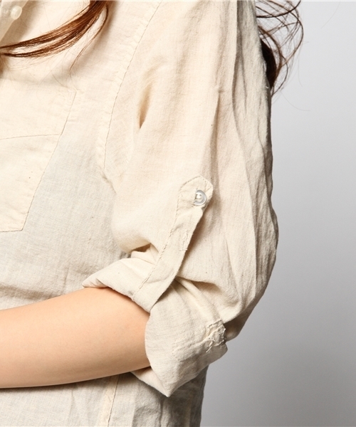 goa（ゴア）の「リネン混ボーイズシャツ（シャツ/ブラウス・レディース・キナリ/グレー系その他/ブルー/オフホワイト・FREE）」の16枚目の写真