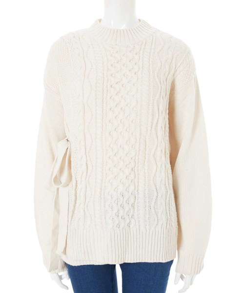 fifth（フィフス）の「【インスタグラマーコラボ】サイドリボンデザインケーブルニット（ニット/セーター・レディース・ホワイト/ブラウン・MEDIUM）」の10枚目の写真