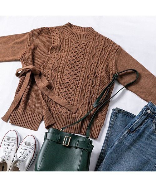 fifth（フィフス）の「【インスタグラマーコラボ】サイドリボンデザインケーブルニット（ニット/セーター・レディース・ホワイト/ブラウン・MEDIUM）」の13枚目の写真