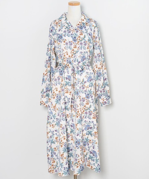 shopnikoniko(ショップニコニコ)の「花柄オープンカラーワンピ(ワンピース・レディース・グリーン/オフホワイト・フリー)」の3枚目の写真