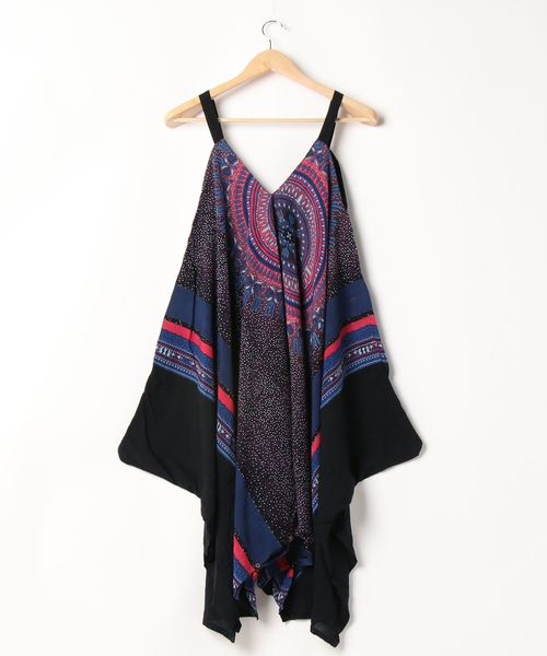 チャイハネ（チャイハネ）の「【チャイハネ】yul アフリカンダシキ柄サロペット＆キャミワンピース2WAY（サロペット/オーバーオール・レディース・ホワイト/ブラック/イエロー/グリーン・FREE）」の6枚目の写真