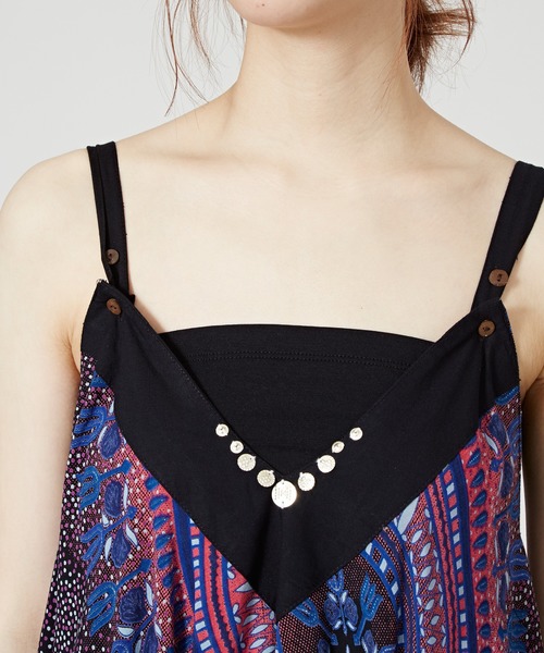 チャイハネ（チャイハネ）の「【チャイハネ】yul アフリカンダシキ柄サロペット＆キャミワンピース2WAY（サロペット/オーバーオール・レディース・ホワイト/ブラック/イエロー/グリーン・FREE）」の10枚目の写真