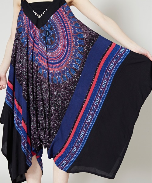 チャイハネ（チャイハネ）の「【チャイハネ】yul アフリカンダシキ柄サロペット＆キャミワンピース2WAY（サロペット/オーバーオール・レディース・ホワイト/ブラック/イエロー/グリーン・FREE）」の11枚目の写真