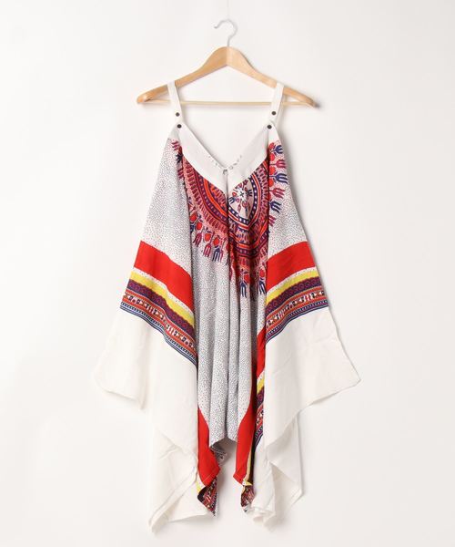 チャイハネ（チャイハネ）の「【チャイハネ】yul アフリカンダシキ柄サロペット＆キャミワンピース2WAY（サロペット/オーバーオール・レディース・ホワイト/ブラック/イエロー/グリーン・FREE）」の14枚目の写真