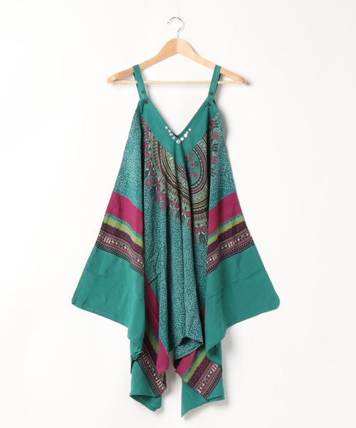 チャイハネ（チャイハネ）の「【チャイハネ】yul アフリカンダシキ柄サロペット＆キャミワンピース2WAY（サロペット/オーバーオール・レディース・ホワイト/ブラック/イエロー/グリーン・FREE）」の20枚目の写真