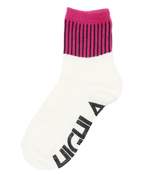 mystic(ミスティック)の「ブークレストライプ切り替(ソックス/靴下・レディース・ブラック/オフホワイト/グレー・フリ-)」の2枚目の写真