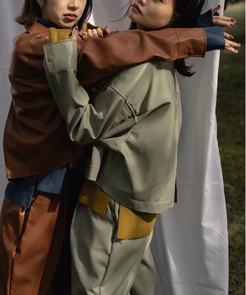 akuR(アクル)の「【akuR/2020AW】フェイクレザージャケット(セットアップ対応)(ブルゾン・レディース・ブラウン/グリーン/ダークブラウン・FREE)」の10枚目の写真