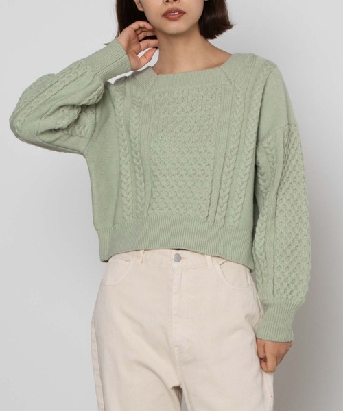 WEGO（ウィゴー）の「WEGO/ケーブルマルチwayショートニット（ニット/セーター・レディース・アイボリー/グリーン系その他・FREE）」の2枚目の写真