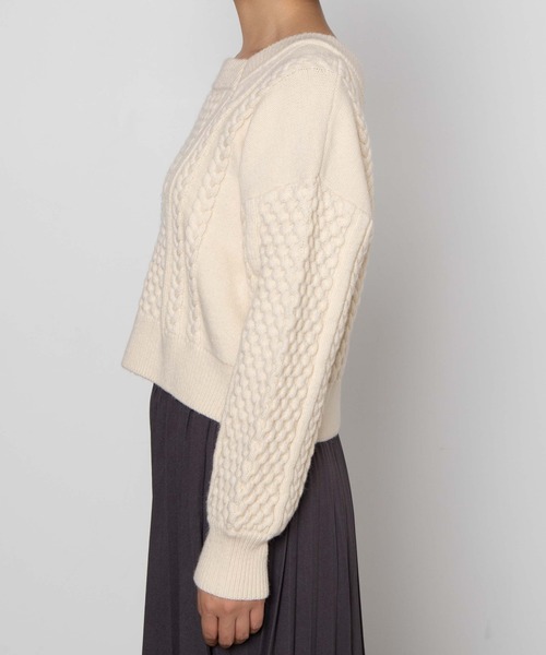 WEGO（ウィゴー）の「WEGO/ケーブルマルチwayショートニット（ニット/セーター・レディース・アイボリー/グリーン系その他・FREE）」の4枚目の写真