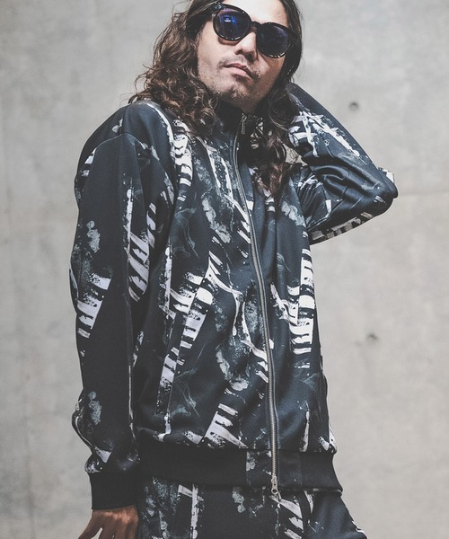 GLIMCLAP（グリムクラップ）の「mj7734-Repeating pattern stand fullzip jacket jersey(monotone geometric pattern) ジャケット（ブルゾン・メンズ・ブラック・S/M/L）」の12枚目の写真