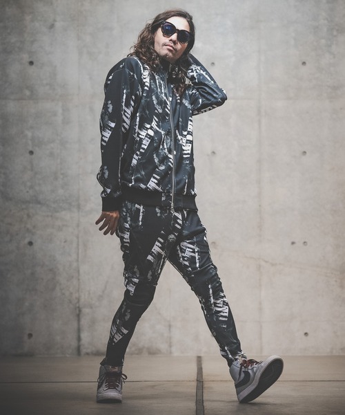 GLIMCLAP（グリムクラップ）の「mj7734-Repeating pattern stand fullzip jacket jersey(monotone geometric pattern) ジャケット（ブルゾン・メンズ・ブラック・S/M/L）」の14枚目の写真
