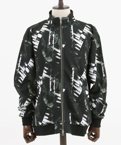 GLIMCLAP（グリムクラップ）の「mj7734-Repeating pattern stand fullzip jacket jersey(monotone geometric pattern) ジャケット（ブルゾン・メンズ・ブラック・S/M/L）」の9枚目の写真