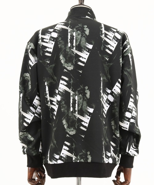 GLIMCLAP（グリムクラップ）の「mj7734-Repeating pattern stand fullzip jacket jersey(monotone geometric pattern) ジャケット（ブルゾン・メンズ・ブラック・S/M/L）」の15枚目の写真