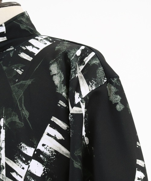 GLIMCLAP（グリムクラップ）の「mj7734-Repeating pattern stand fullzip jacket jersey(monotone geometric pattern) ジャケット（ブルゾン・メンズ・ブラック・S/M/L）」の7枚目の写真