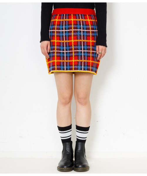 Bonjour Girl（ボンジュールガール）の「【Bonjour Girl/ボンジュールガール】２WAYニットチェックスカート（スカート・レディース・ベージュ/グレー/レッド・FREE）」の5枚目の写真