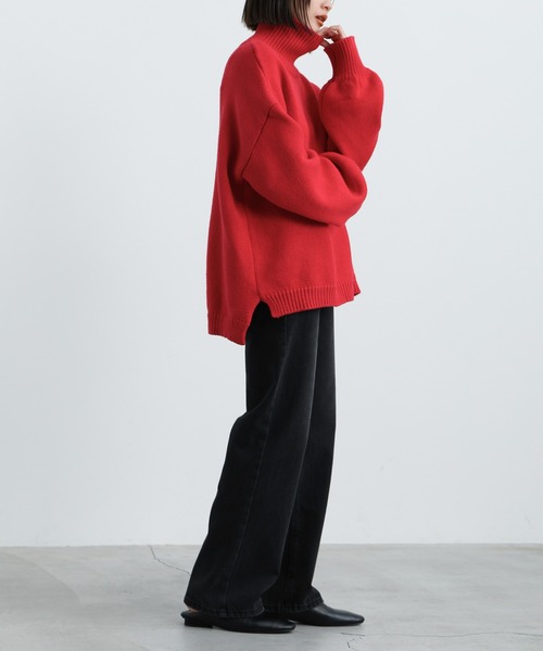 select MOCA（セレクトモカ）の「ハイネックルーズオーバーニット（ニット/セーター・レディース・ブラック/レッド/オリーブ/アイボリー・FREE）」の8枚目の写真