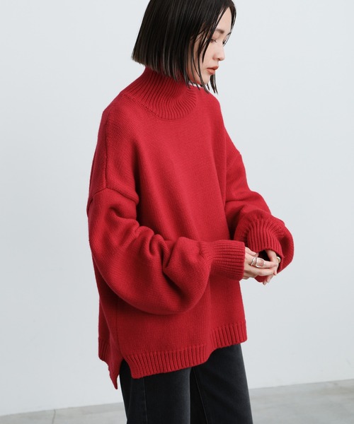 select MOCA（セレクトモカ）の「ハイネックルーズオーバーニット（ニット/セーター・レディース・ブラック/レッド/オリーブ/アイボリー・FREE）」の9枚目の写真