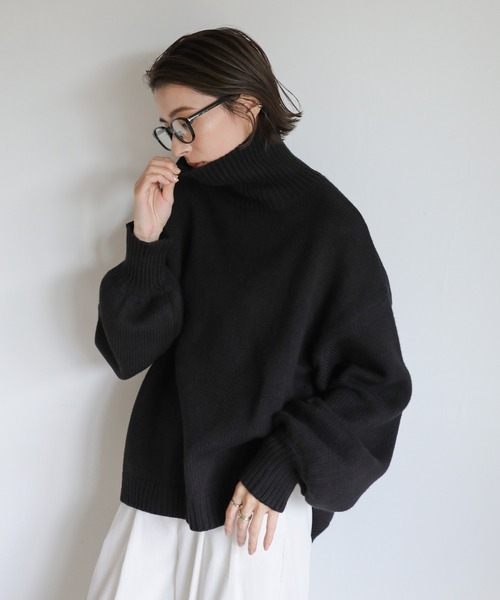 SELECT(セレクト) ラクーン衿スリットモックネックニット ブラック ICB