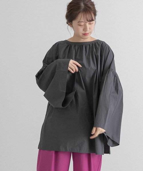 LAATO（ラート）の「FOLDING FAN BLOUSE（シャツ/ブラウス・レディース・ブラウン/チャコールグレー・FREE）」の6枚目の写真