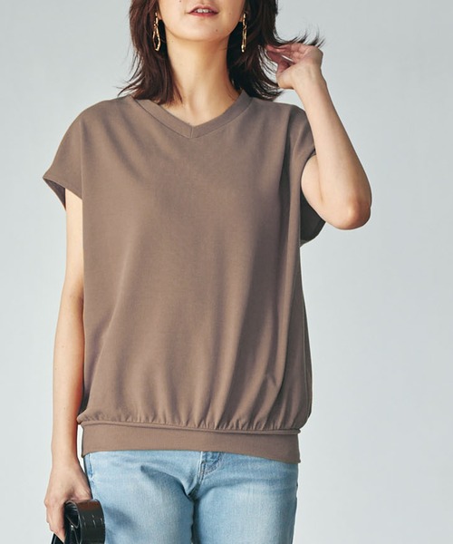 GeeRA(ジーラ)の「Vネックカットソートップス(Tシャツ/カットソー・レディース・モカ/ブラック/ライトベージュ/グレー/ピンク・MEDIUM/X-LARGE/XX-LARGE/LARGE/SMALL)」の3枚目の写真