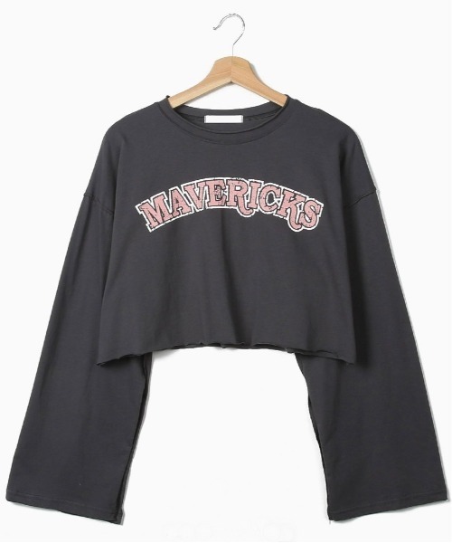 merongshop（メロンショップ）の「MERONGSHOP マーベリックロゴクロップTシャツ（Tシャツ/カットソー・レディース・アイボリー/ダークグレー・FREE）」の12枚目の写真